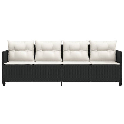 Sun lounger with cushions in black PE wicker