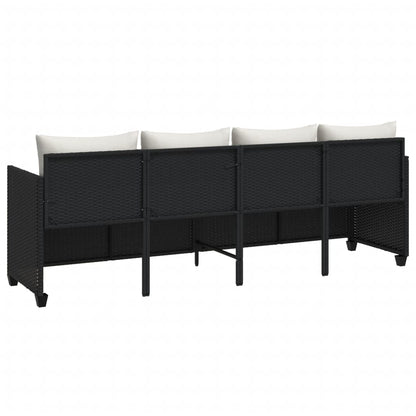 Sun lounger with cushions in black PE wicker