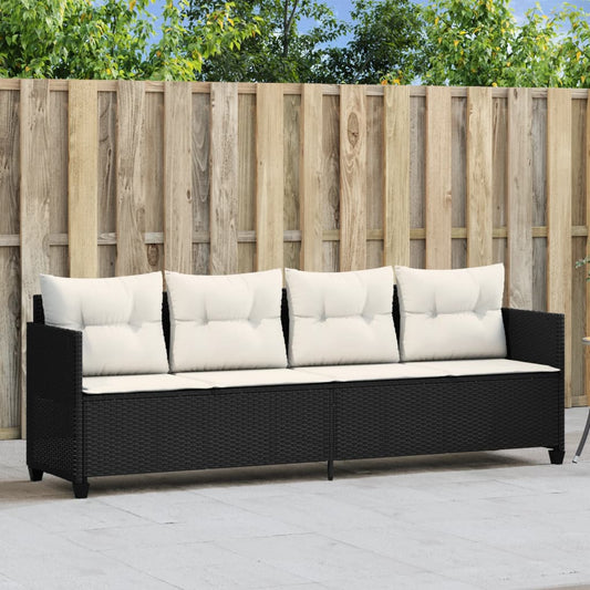 Sun lounger with cushions in black PE wicker