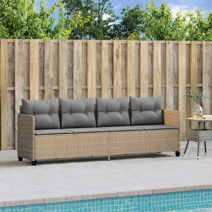 Sun lounger with beige PE wicker cushions