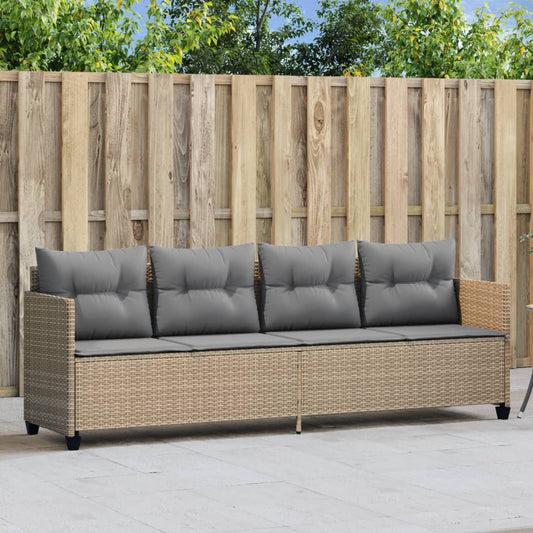 Sun lounger with beige PE wicker cushions