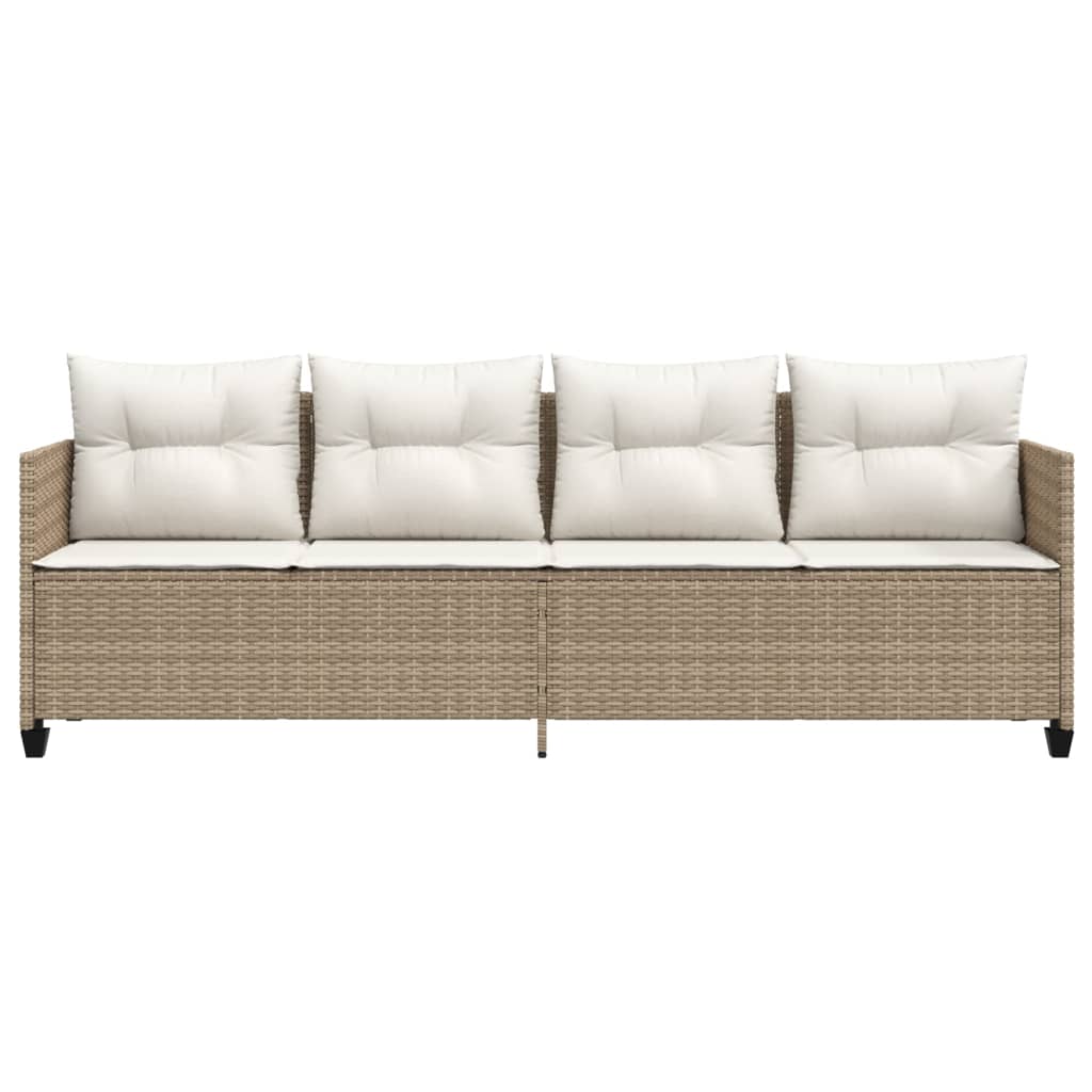 Sun lounger with cushions in beige PE wicker