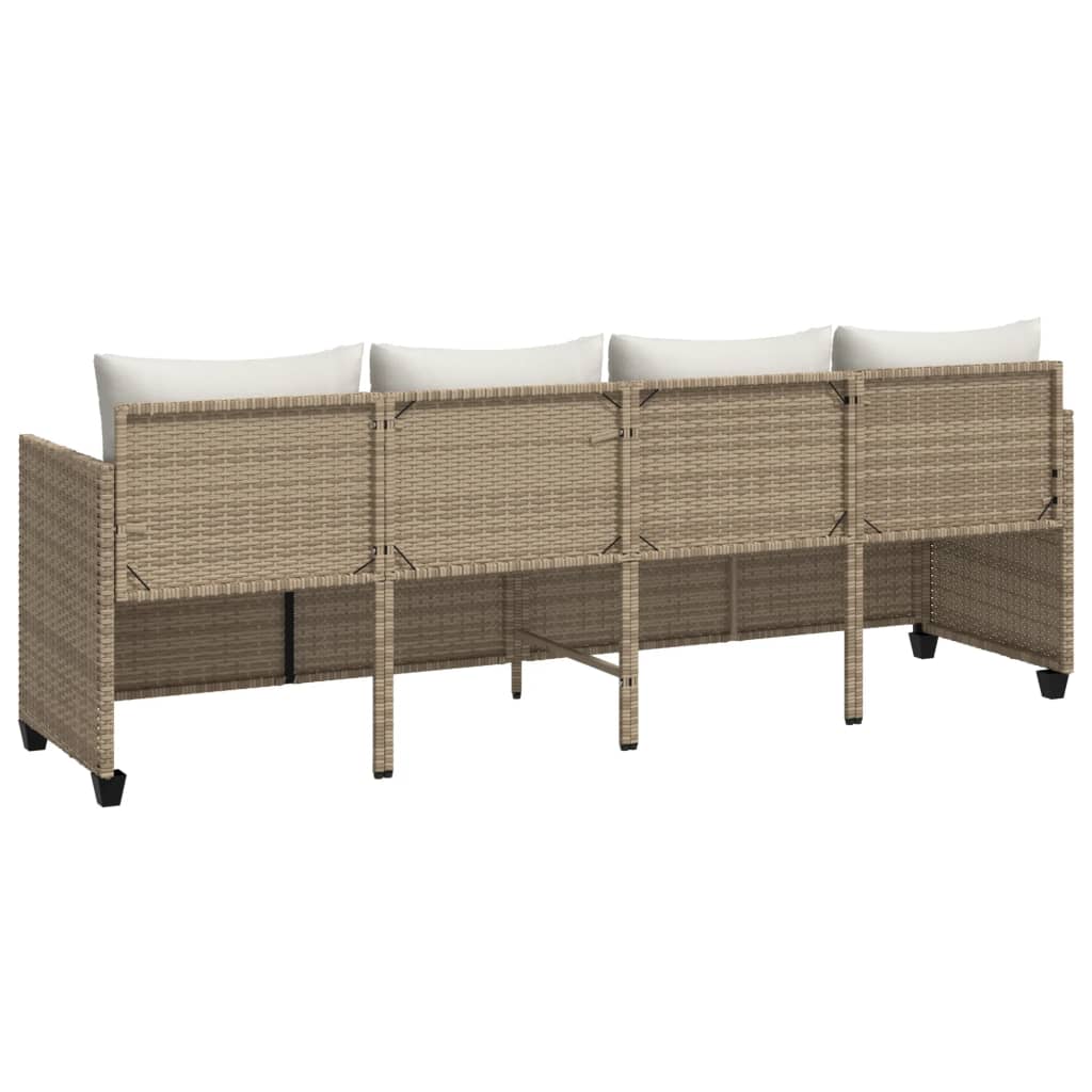 Sun lounger with cushions in beige PE wicker