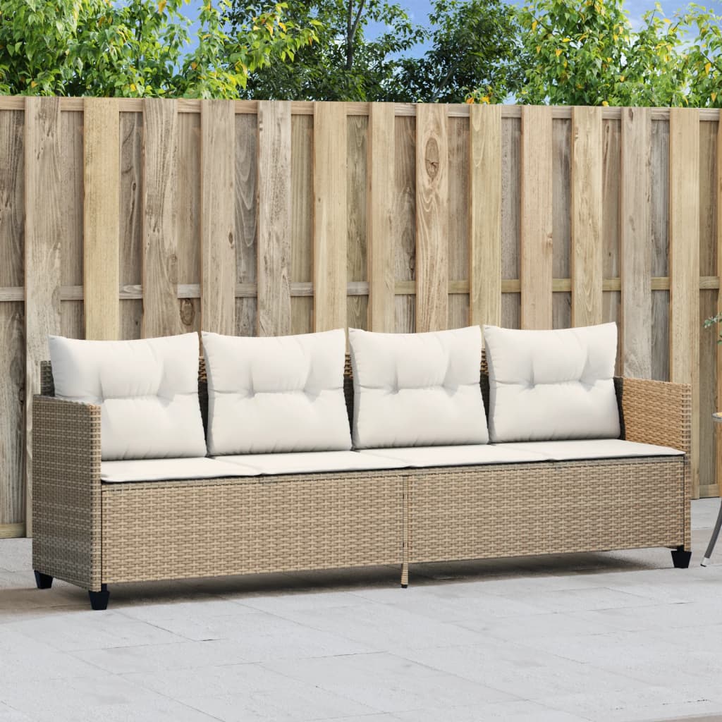 Sun lounger with cushions in beige PE wicker