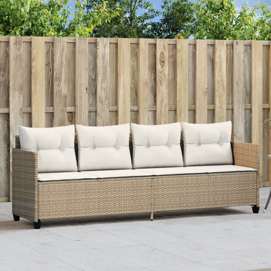 Sun lounger with cushions in beige PE wicker