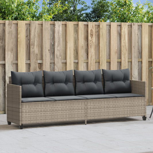 Sun lounger with cushions in light grey poly rattan