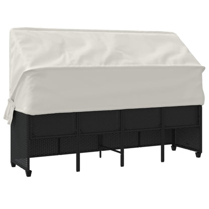 Sun lounger with canopy and cushions in black PE wicker