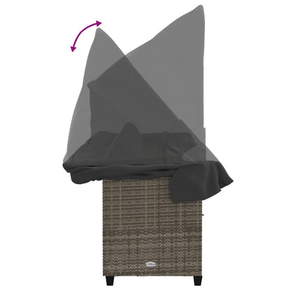 Sun lounger with canopy and cushions in grey poly rattan