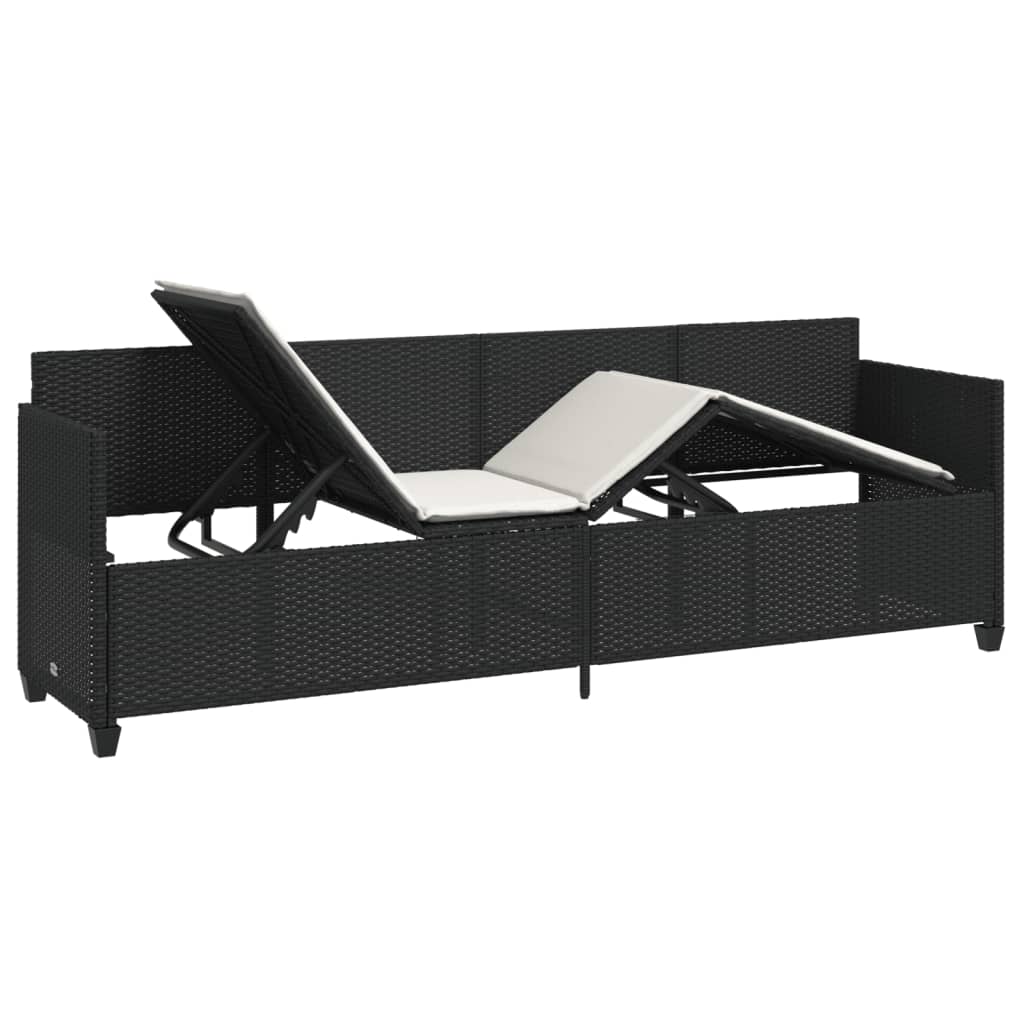 Sun lounger with cushions in black PE wicker