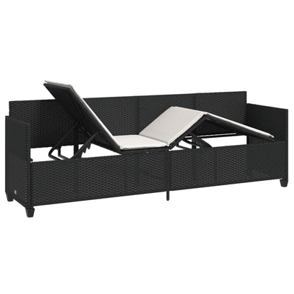 Sun lounger with cushions in black PE wicker