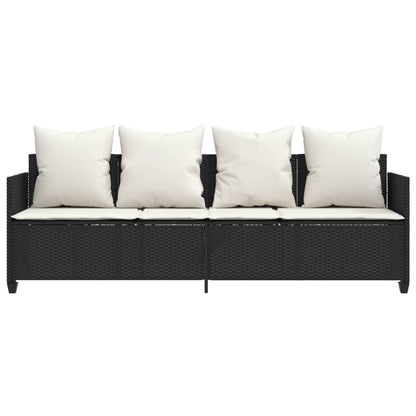 Sun lounger with cushions in black PE wicker