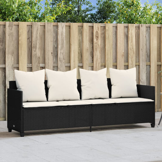 Sun lounger with cushions in black PE wicker