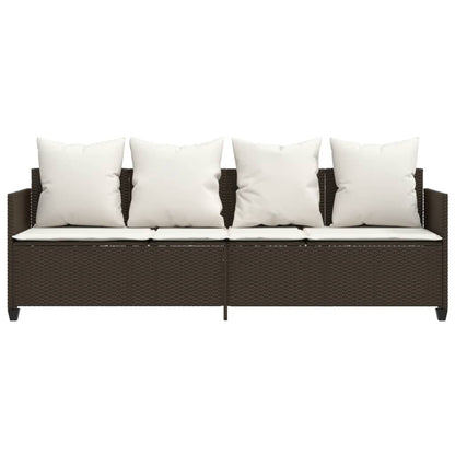 Brown PE wicker sun lounger with cushions