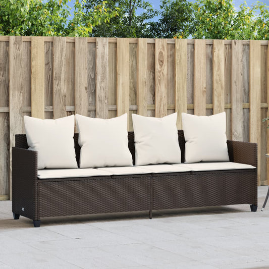 Brown PE wicker sun lounger with cushions