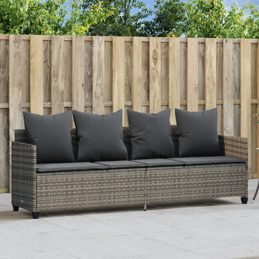 Grey poly rattan sun lounger with cushions