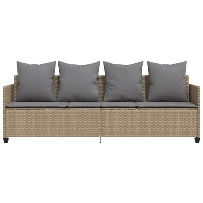 Sun lounger with cushions in beige PE wicker