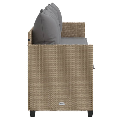 Sun lounger with cushions in beige PE wicker