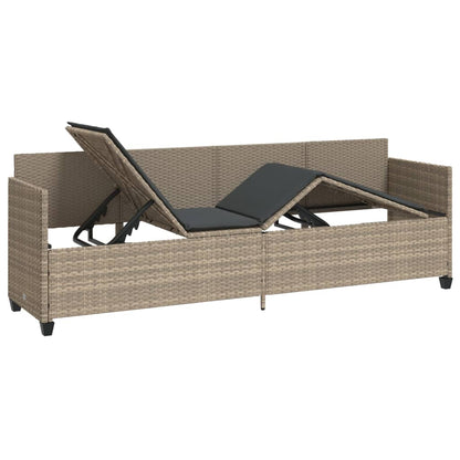 Sun lounger with cushions in light grey poly rattan