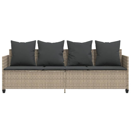 Sun lounger with cushions in light grey poly rattan