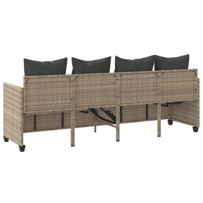 Sun lounger with cushions in light grey poly rattan