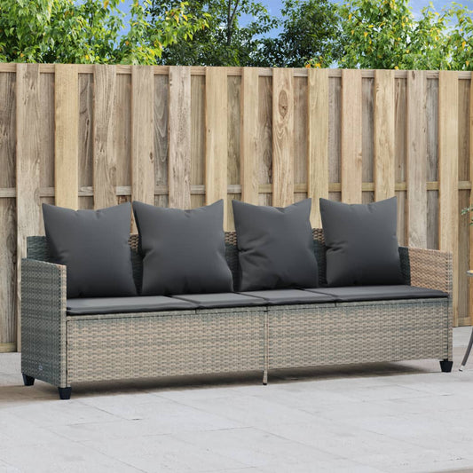 Sun lounger with cushions in light grey poly rattan