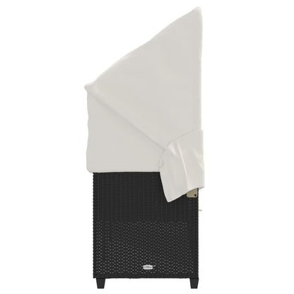 Sun lounger with canopy and cushions in black PE wicker