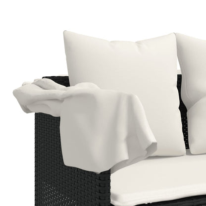 Sun lounger with canopy and cushions in black PE wicker