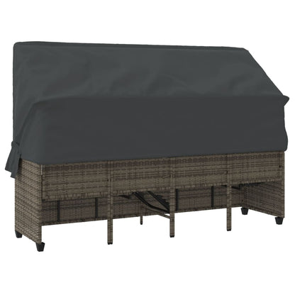 Sun lounger with canopy and cushions in grey PE wicker