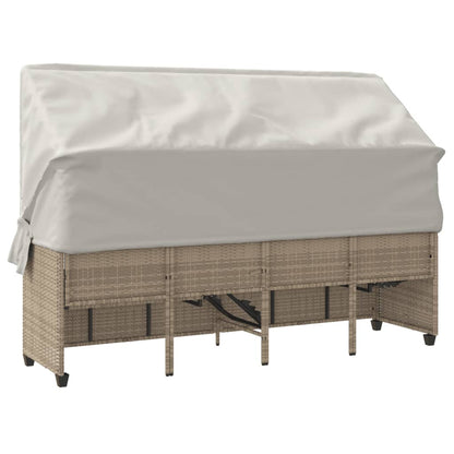 Sun lounger with canopy and cushions in beige PE wicker