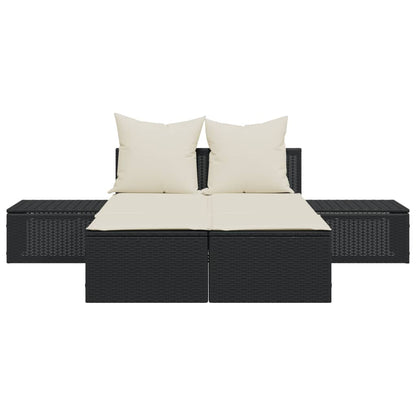 Double sun lounger with cushions in black poly rattan
