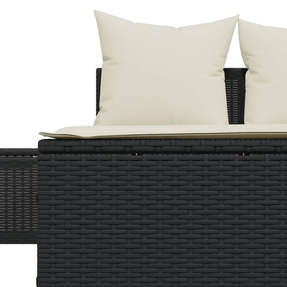Double sun lounger with cushions in black poly rattan