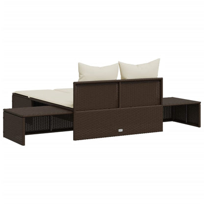 Double sun lounger with cushions in brown poly rattan