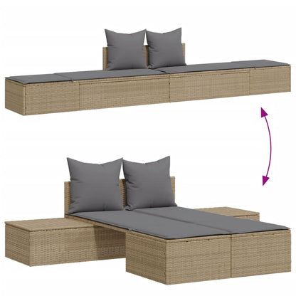 Double sun lounger with cushions in beige PE wicker