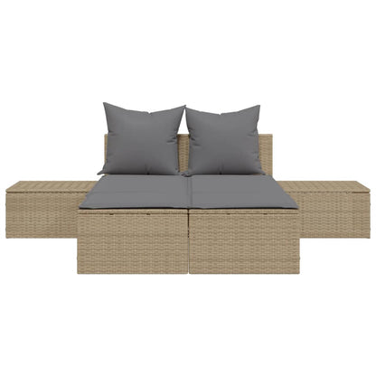 Double sun lounger with cushions in beige PE wicker