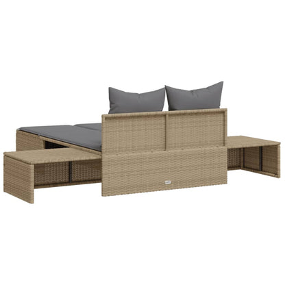 Double sun lounger with cushions in beige PE wicker