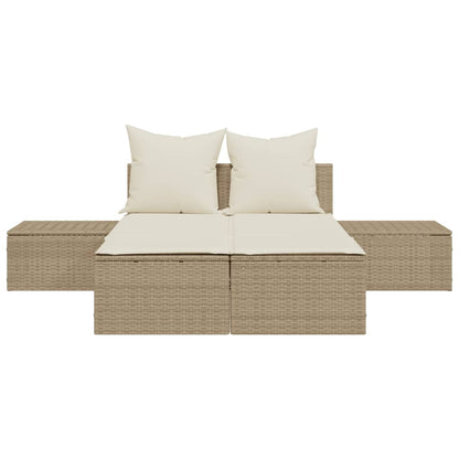 Double sun lounger with cushions in beige PE wicker