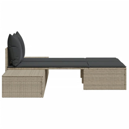 Double sun lounger with cushions in light grey poly rattan