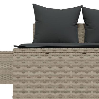 Double sun lounger with cushions in light grey poly rattan