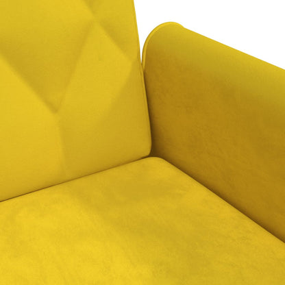 Sofá-cama 2 lugares c/ almofadas e apoio de pés veludo amarelo
