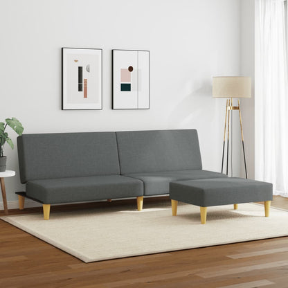 Sofá-cama de 2 lugares c/ apoio de pés tecido cinzento-escuro