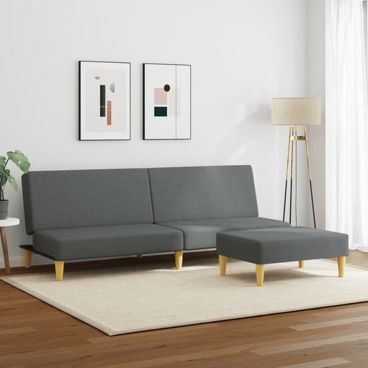 Sofá-cama de 2 lugares c/ apoio de pés tecido cinzento-escuro
