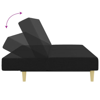 Sofá-cama de 2 lugares com apoio de pés tecido preto