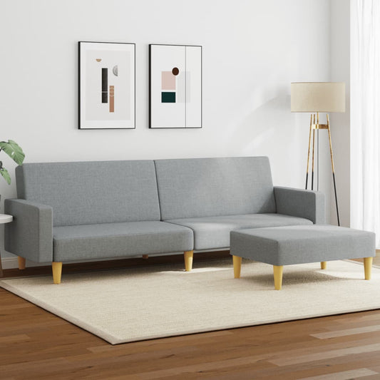 Sofá-cama de 2 lugares c/ apoio de pés tecido cinzento-claro