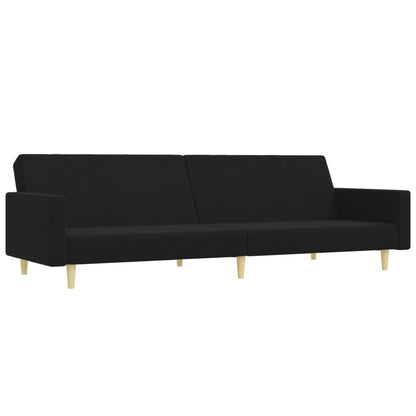 Sofá-cama de 2 lugares com apoio de pés tecido preto