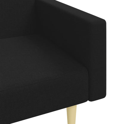 Sofá-cama de 2 lugares com apoio de pés tecido preto
