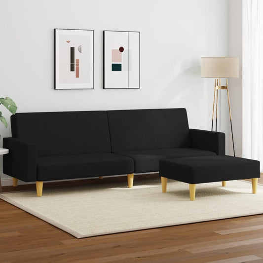 Sofá-cama de 2 lugares com apoio de pés tecido preto