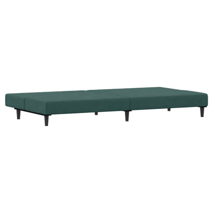 Sofá-cama 2 lugares c/ apoio de pés veludo verde-escuro