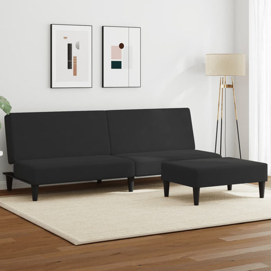 Sofá-cama 2 lugares c/ apoio de pés veludo preto