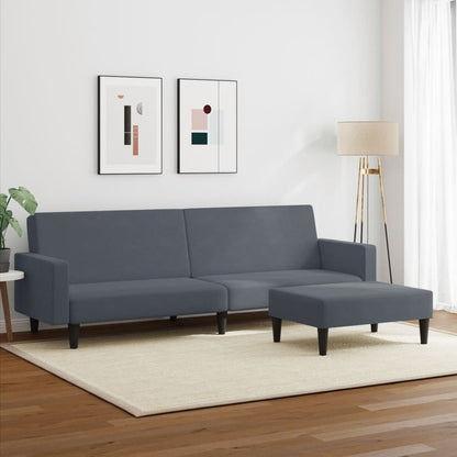 Sofá-cama 2 lugares c/ apoio de pés veludo cinzento-escuro