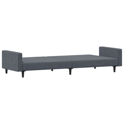 Sofá-cama 2 lugares c/ apoio de pés veludo cinzento-escuro